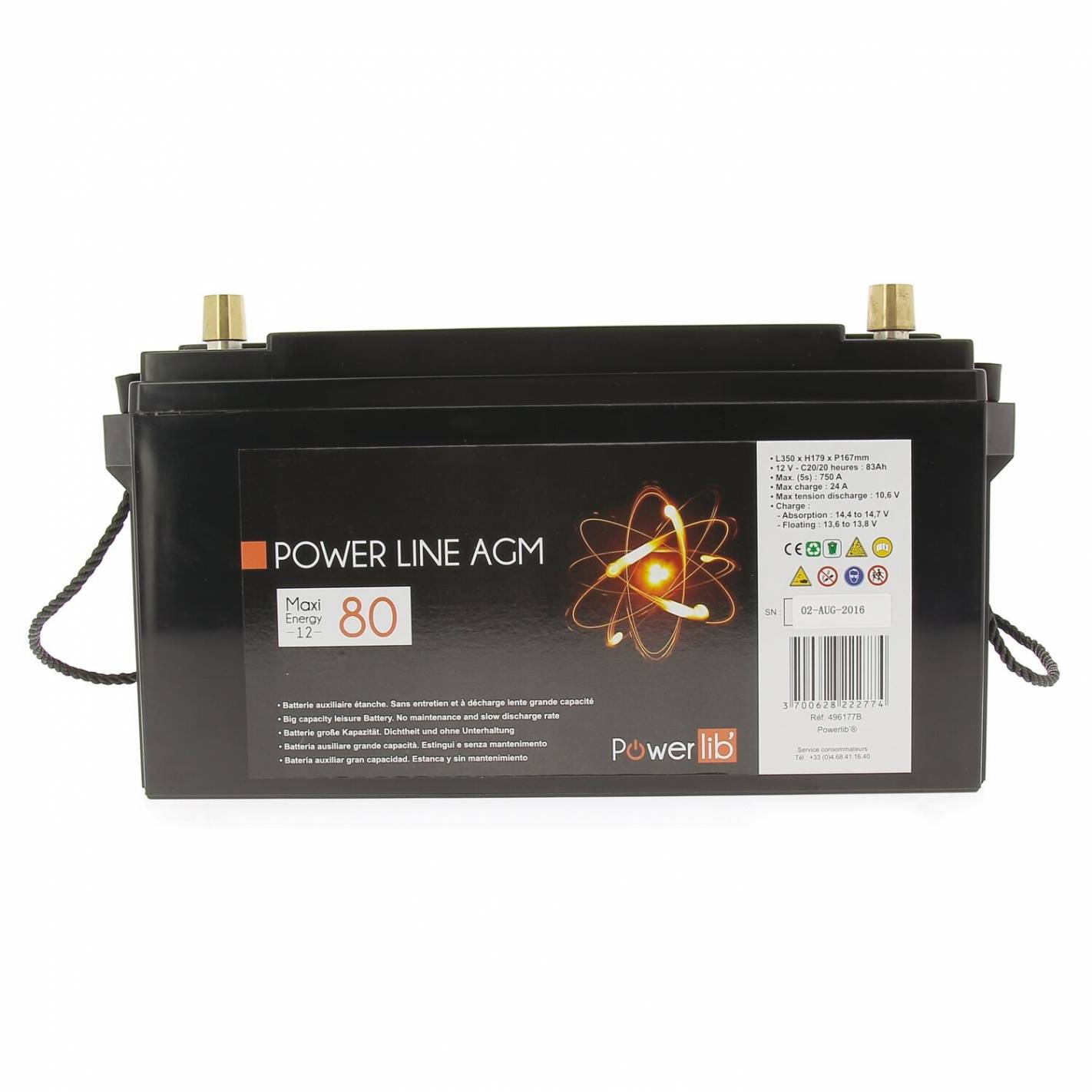 Batterie camping-car AGM à décharge lente Powerlib' RG-6Q73C
